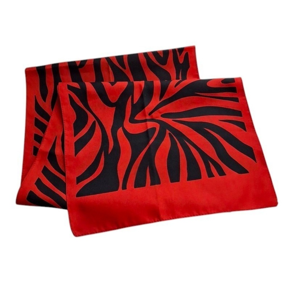 Vintage Scarf Red Black Oblong Zebra Print 52X10 Italian 70s Retro Unbranded